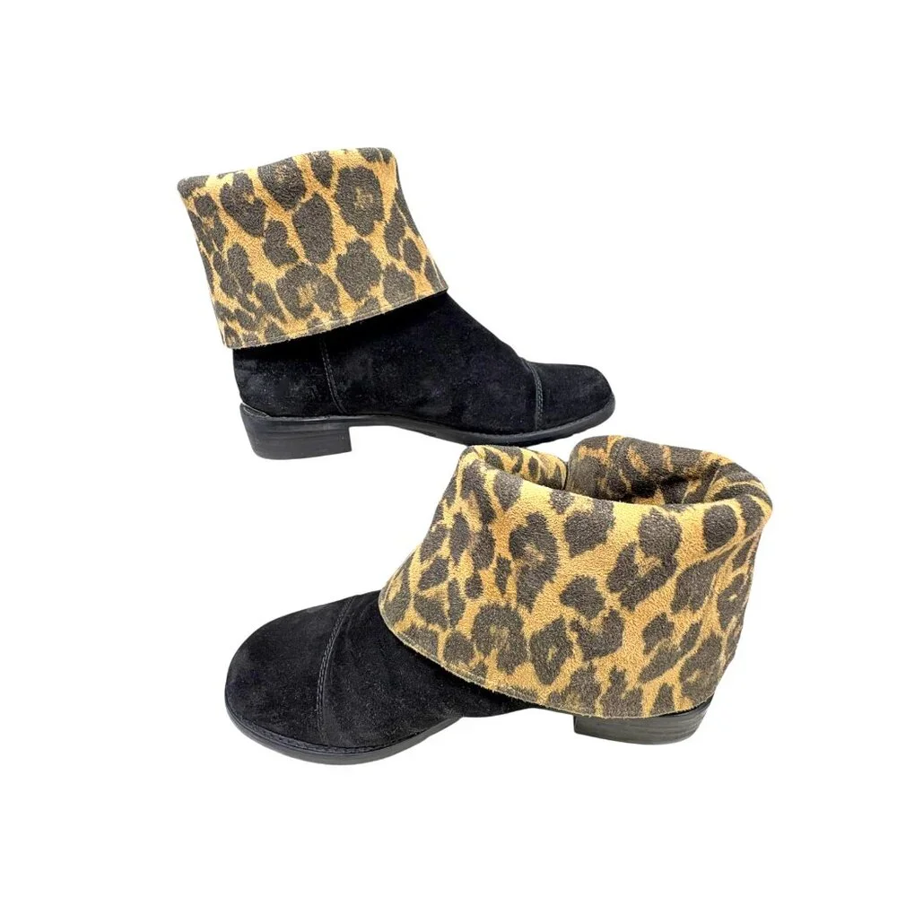 STUART WEITZMAN Duluth‎ Black Suede Cheetah Lining Mid Calf Boot